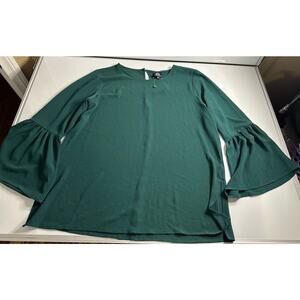 NWT New Women XL Hunter Green 3/4 Bell Sleeve Blouse Tunic Top Shirt Crew Neck